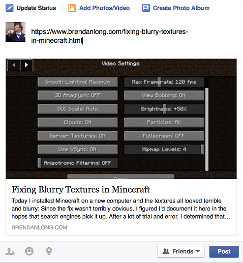 Linking to one of my articles in Facebook