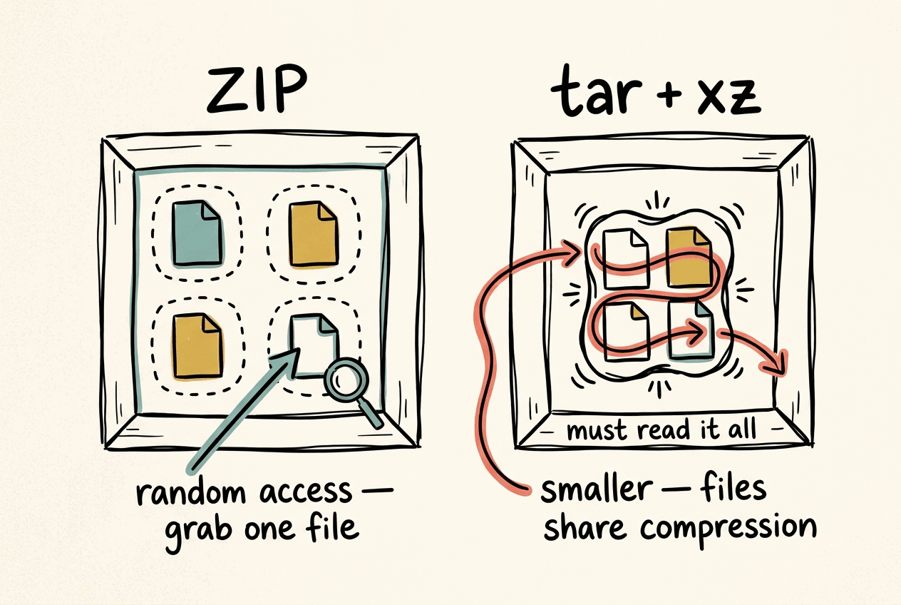 ZIP vs tar for compressed archives